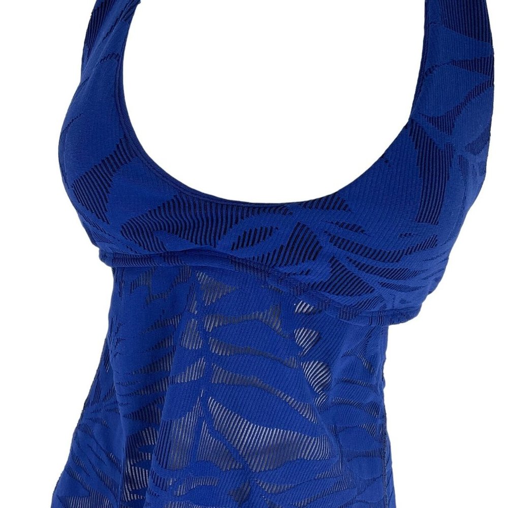 Robin Piccone Tankini Top Womens Sz XS Indigo Lace Leaf Pattern Halter $120 Nwt - Picture 3 of 12